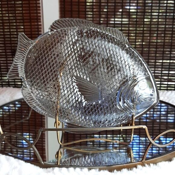 FISH & Seafood Serving 2 Trays  Glass Vintage  Not 4‎ Oven - Picture 2 of 9